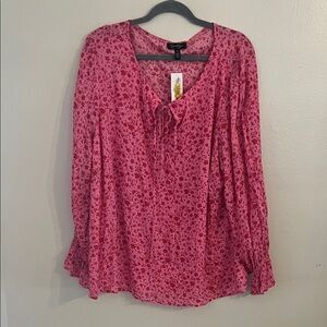 Jessica Simpson NWT Pink Red Floral Long Sleeve Blouse Top 3XL Boho